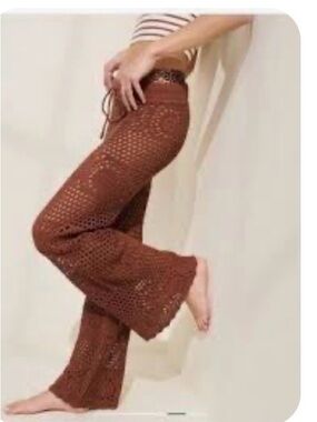 NWT AERIE Crochet Wide-Leg Pants - Brown